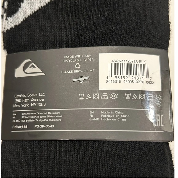 Quicksilver Quarter Socks 5 Pair Men's 6-12 Black Gray w Large Toe Logo Surf NEW - Picture 4 of 11